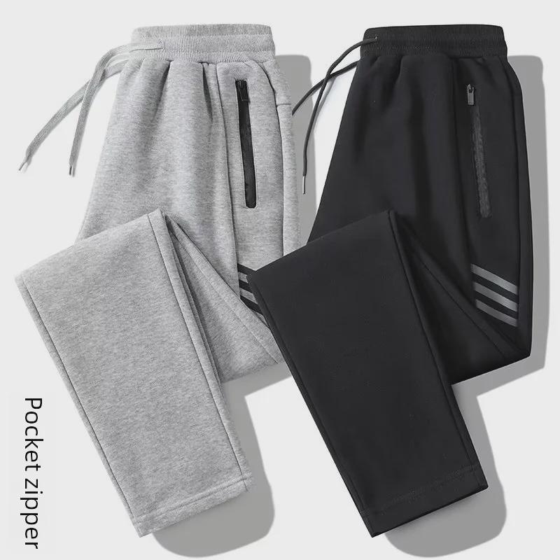 Men's Velvet-Lined Winter Sports Pants, Loose Fit, Straight Leg, Trendy and Large Size