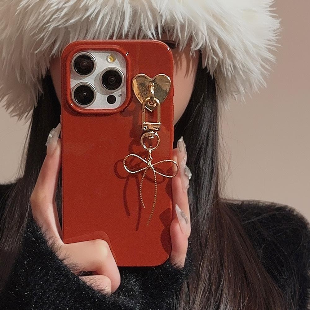 Temperament Bow Pendant Iphone16 Apple 13 Mobile Phone Case 15promax Suitable for 11 New Year Red 12 Silicone
