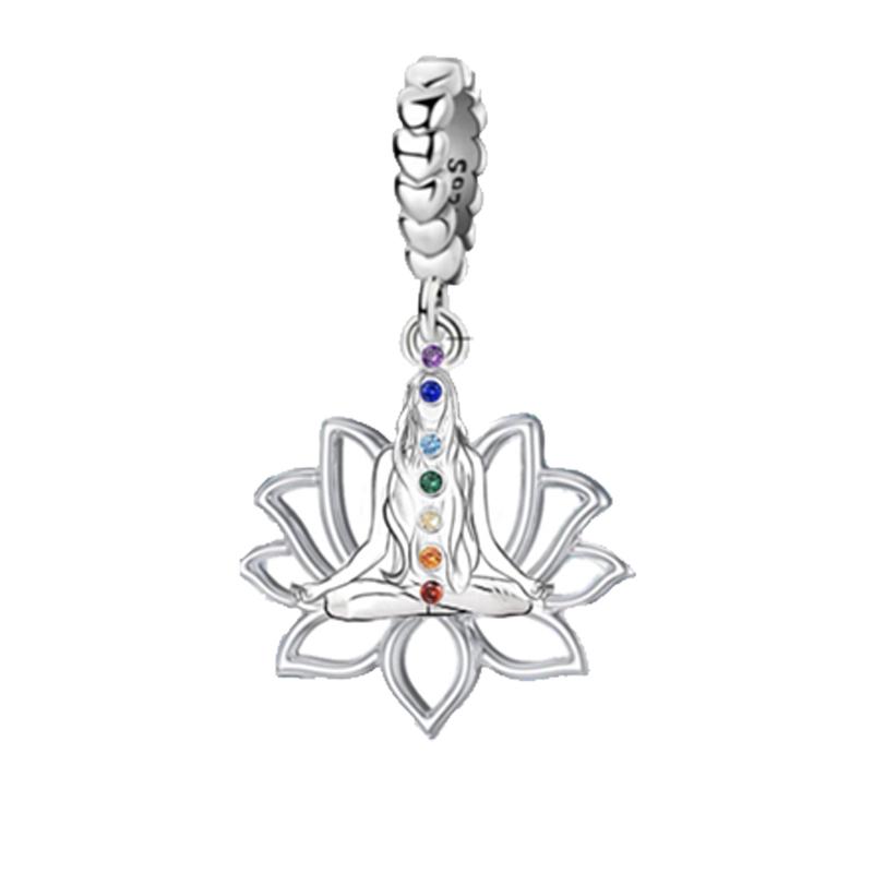 7 Chakras Padmasana Pendant Bead Component Designed For Women Trendy Fashion Ornament Lotus Flower Personalized Elegant Exquisite High Quality Fine