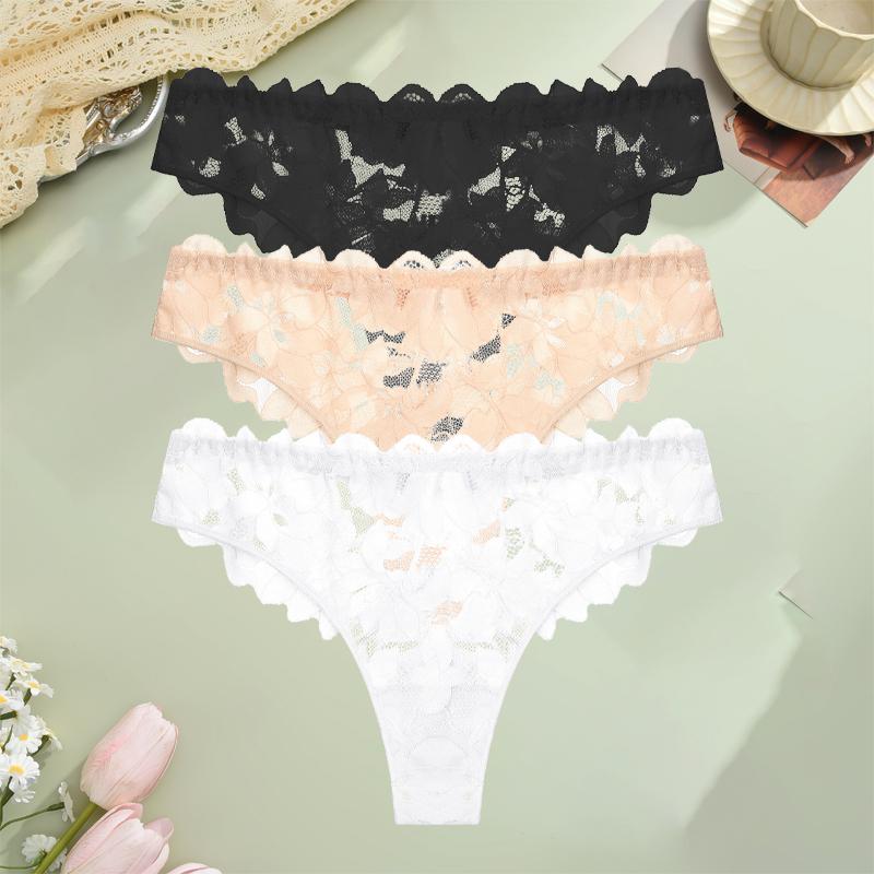 FINETOO 3 Bucți Tangas Florale din Dantelă Decupate Lenjerie Intimă Solidă Sexy cu Talie Joasă Confortabil G-String Fete Fierbinți Lenjerie Erotică
