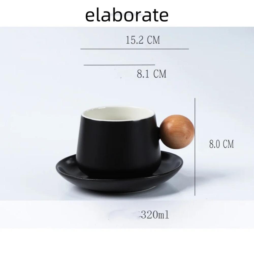 Home Coffee Cup and Saucer Set Expensive Mug Gift Ceramic Vintage Tea Set Wooden Handle Classic Mug Solid Color Ceramic Teacup