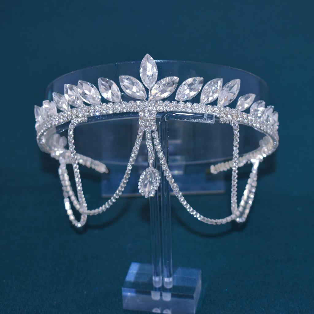 Tiare Bandeau en Strass Fait Main avec Pendentif pour Accessoires de Cheveux de Mariée (DZ051)