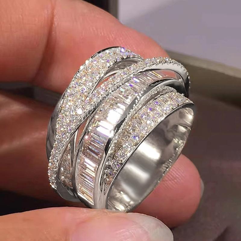 

Блестящие кольца золотого цвета Великолепные женские свадебные аксессуары Полностью сверкающие кубическим цирконием Вечеринка Роскошные Трендовые украшения 7