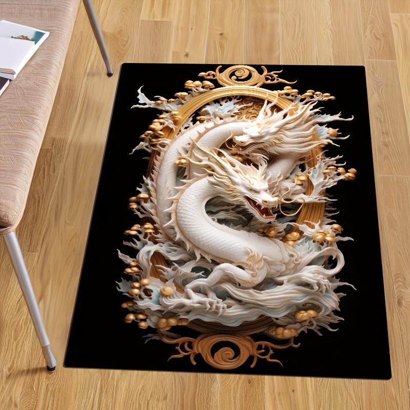 

Роскошный ковер из хрустального бархата с узором белого дракона - Сложный золотисто-синий дизайн, Идеально подходит для кухни, ванной комнаты, La 50x80cm