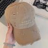 Adjustable Ripped Baseball Cap Korean Alphabet Embroidery Letter Baseball Hat Vintage Washed Cotton Holes Peaked Cap Streetwear