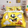 Cute Cartoon Cats On Yellow Background Bedding Duvet Cover Set Duvet Cover Pillowcases (1*Duvet Cover 2*Pillowcases, Without Duvet Insert)
