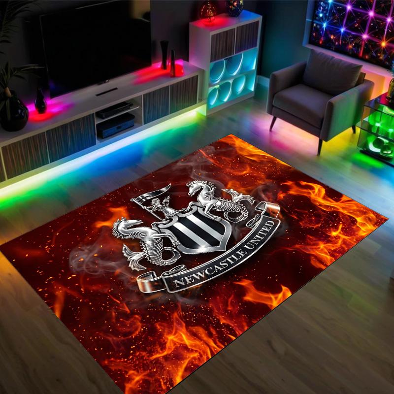 Newcastle United Fußball Design Kristall Samt Teppich Gemütlich Nein?Rutschfester Teppich mit Aufdruck für Schlafzimmer Wohnzimmer Eingang