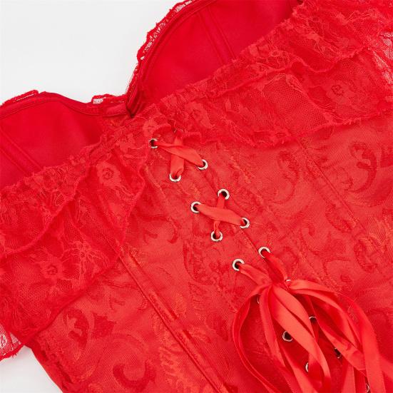 Women Shapewear Floral Lace Off Shoulder Corset Bodyshaper Top Boned Overbust Corset Breathable Waist Trainer with Adjustable Buckles