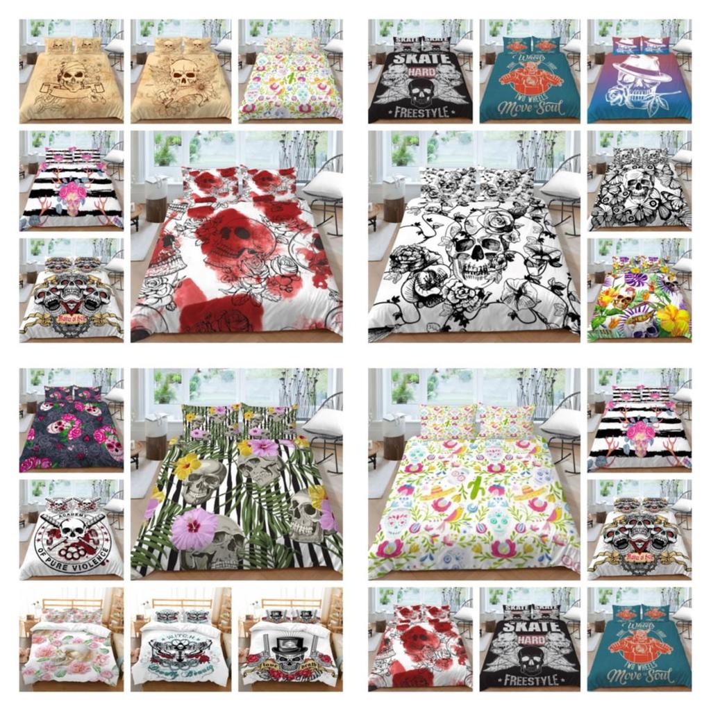 Costume de lit imprimé crâne 3D, housse de couette, vêtements de maison, cadeau pour enfants, couette en microfibre, housse de couette respirante