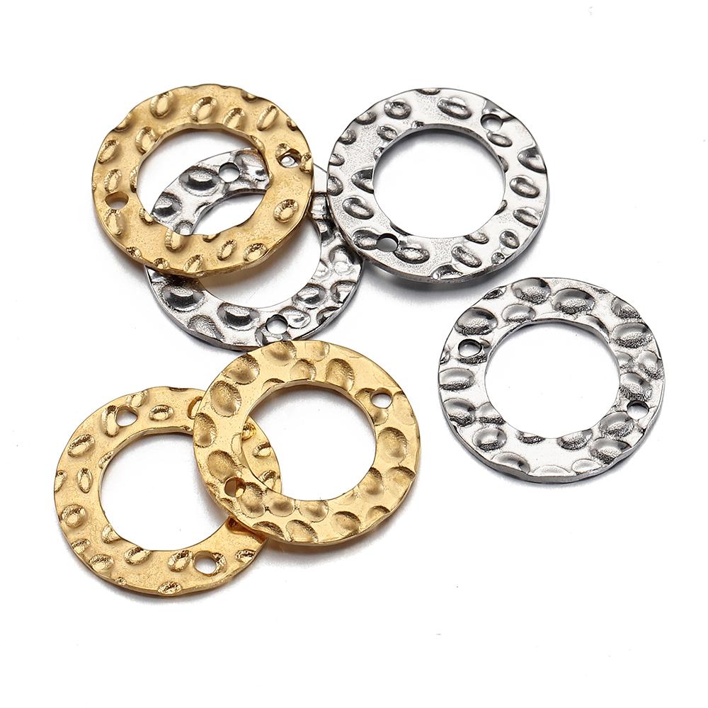 20pcs Stainless Steel Double Hole Texture Circle Ring Gold Color Charms Pendants Earrings Conectors for Jewelry Making DIY