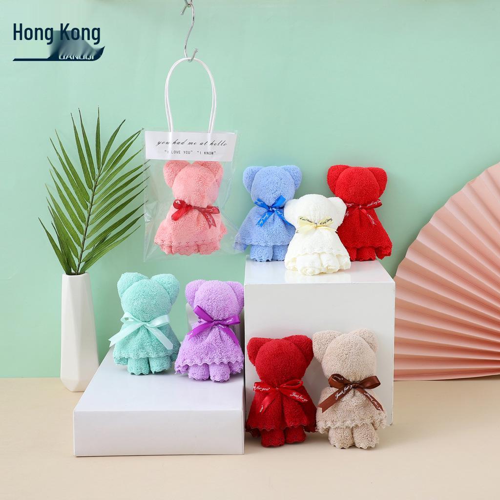 Coral Fleece Bear Towel - Handcrafted Exquisite Gift for Weddings, Anniversaries, and Events