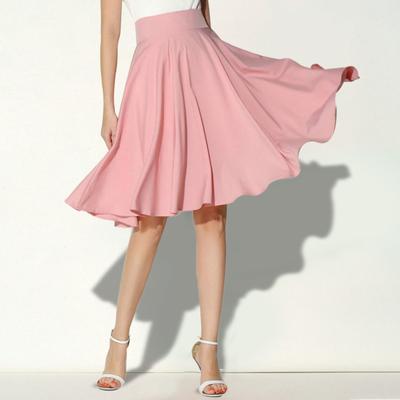 Women Skirt Elastic High Waist A-Line Style Skirt Solid Color Large Hem Skater Skirt Bohemia Style Skirt