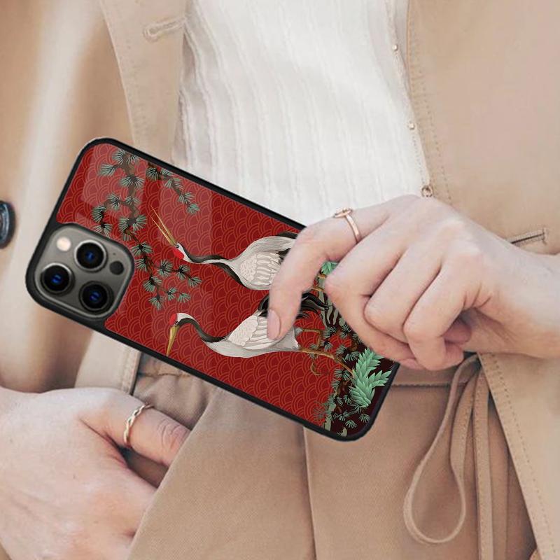 

Japanese Style Crane Cherry Magnetic Phone Case For APPLE iPhone 17 Air 16 14 13 12 Pro Max 15 Plus Wireless MagSafe Cover iPhone 13mini