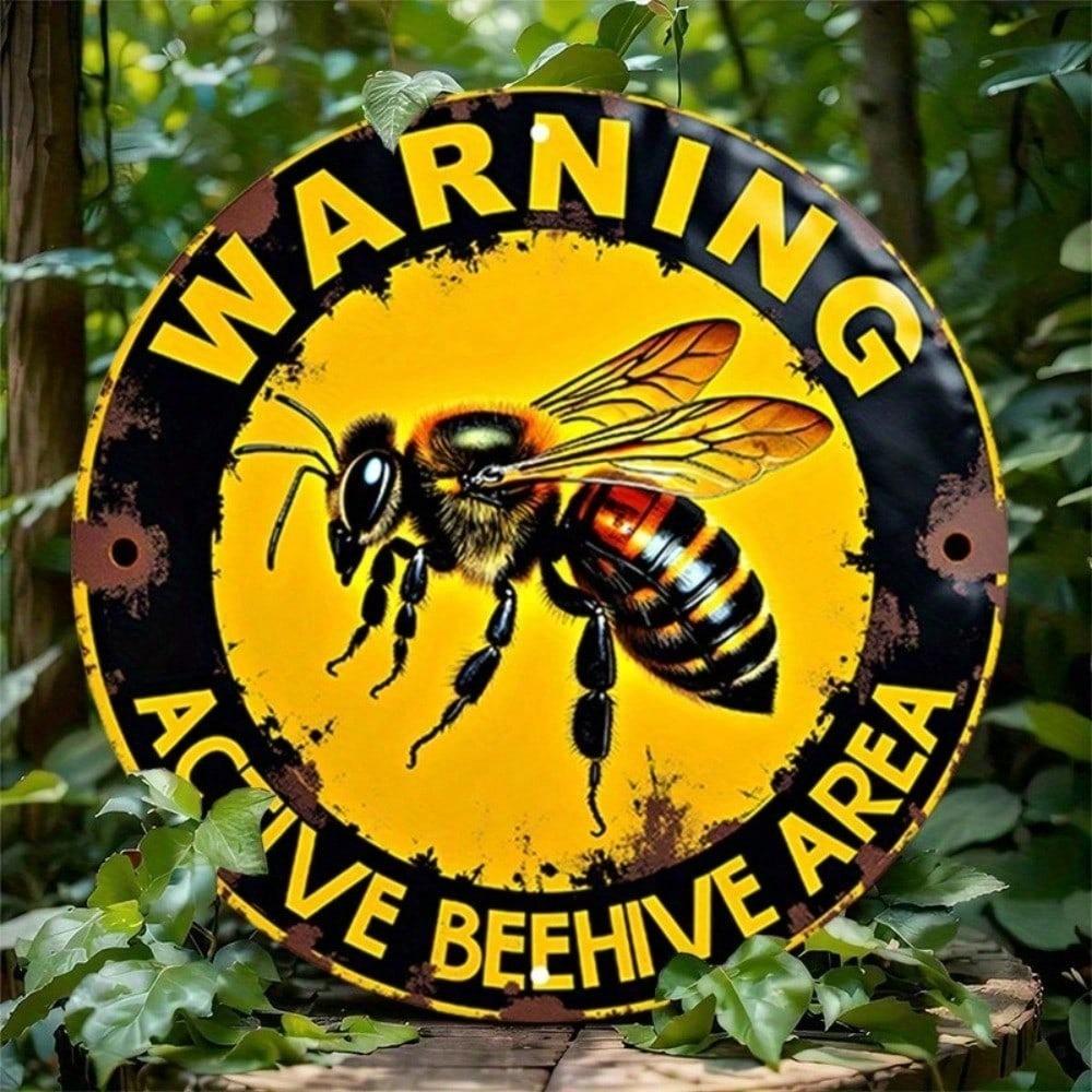 Round Bee Garden Tin Sign, Rustproof Aluminum Honeybee Decor, Vintage Farmhouse Metal Plaque, Outdoor Weather Resistant Wall Art