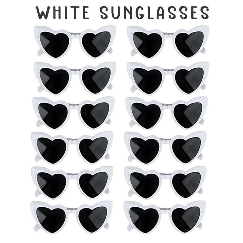 12-100Pcs Wedding Sunglasses for Guests Heart Shaped Sunglasses Bachelorette Party Glasses Bridal Shower Party Favors Photo Prop 12Pcs