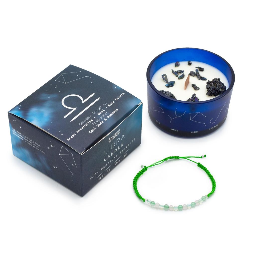 Libra Zodiac Crystal Candle Set 2-Piece Gemstone Bracelet
