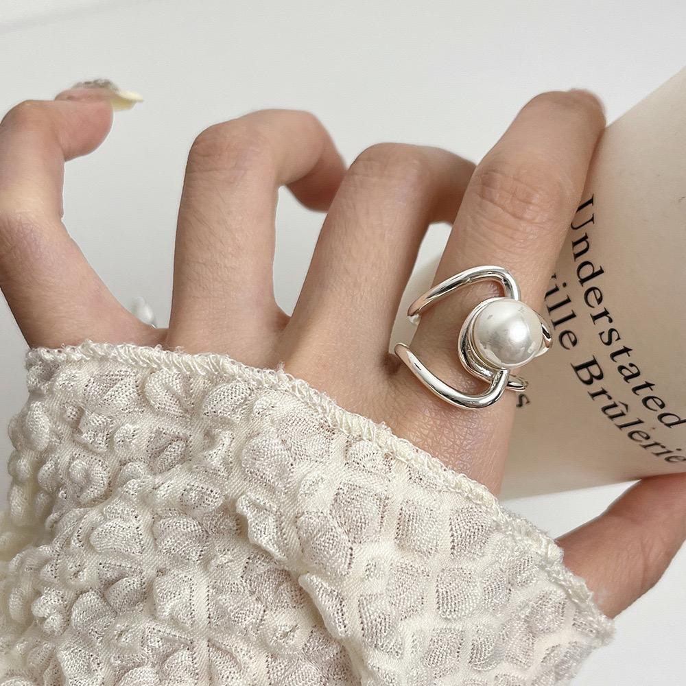 925 Sterling Silver Rings for Women Couple Minimalist Handmade Simple Pearl CZ Ring Fine Jewelry Gift Prevent Allergy