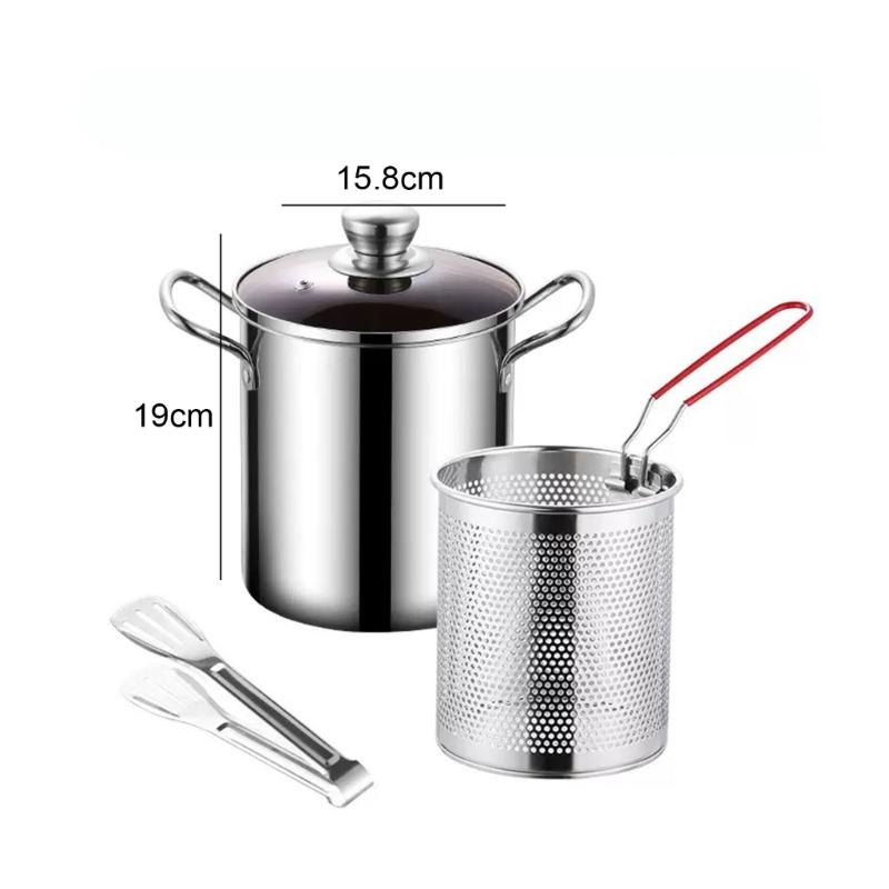 Steel Frying Pot with Two Handholds, 3 L Capacity, and a Formed Body for Cooking Tempura, French Fries, Shrimp, and Meatballs during Household Cooking