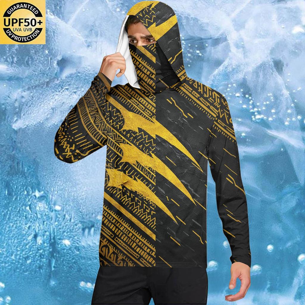 Men's Casual Geometric Print Hooded Long Sleeve Sun Protection Shirt Lightweight Breathable Fabric for Outdoor Activities