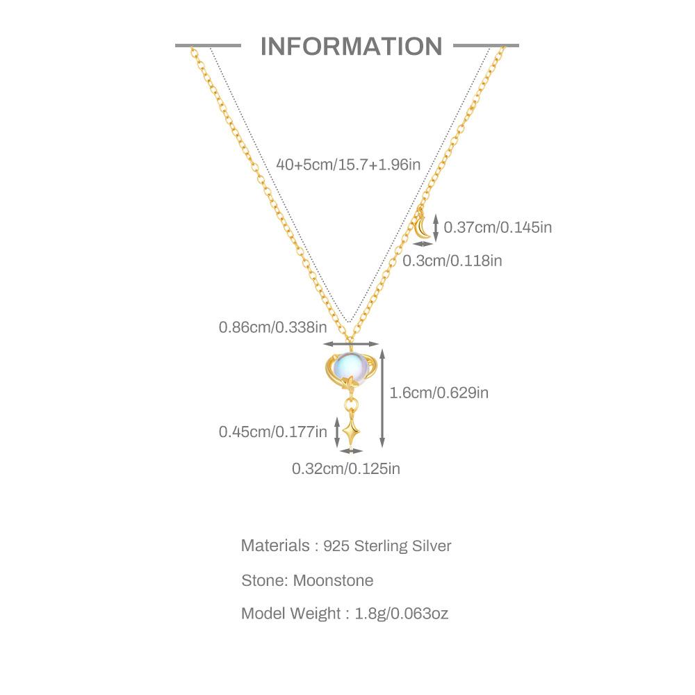 Wind Commuter Simple Wear S925 Sterling Silver Planet Star Moon Element Moonstone Necklace Collarbone Chain