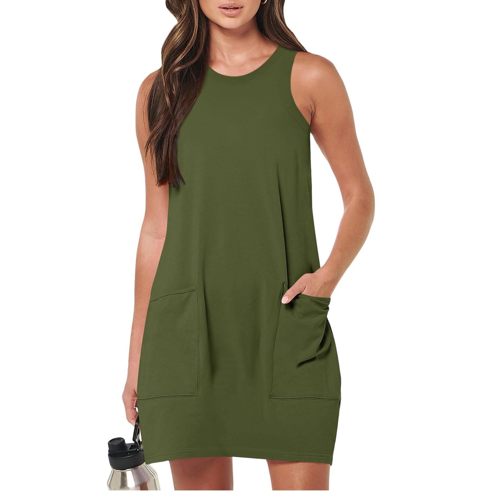 

Женский летний повседневный сарафан без рукавов с карманами, короткие пляжные платья-майки для отпуска L