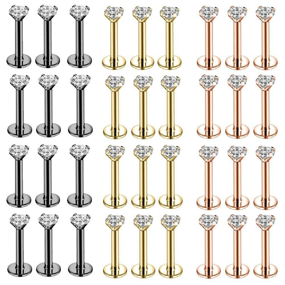 12Pcs Internally Threaded Labret Piercing Set 12 Pcs Set Body Jewelry for Women Men