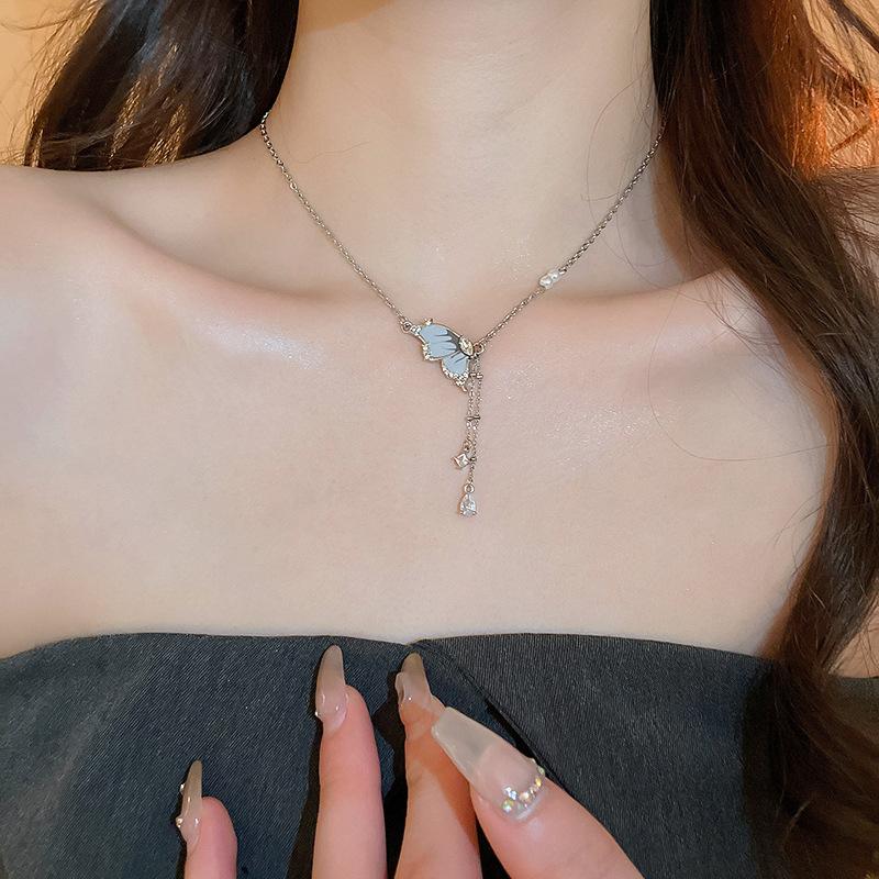 GemChic Women's New Exquisite Butterfly Crystal Zircon Necklace Fashion Sweet Clavicle Chain Birthday Christmas Jewelry Gift