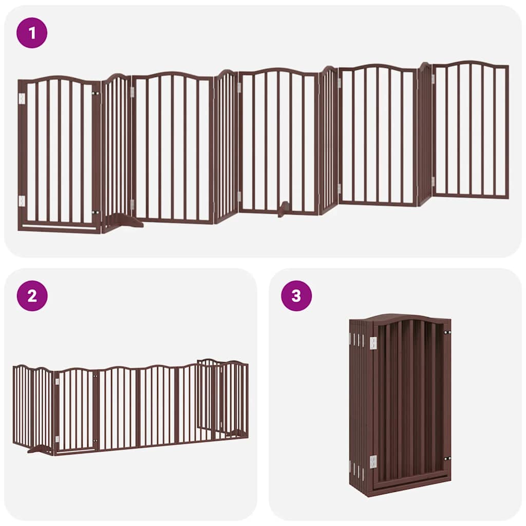 9 Panel Dog Gate with Door Foldable Brown 450 cm Poplar Wood