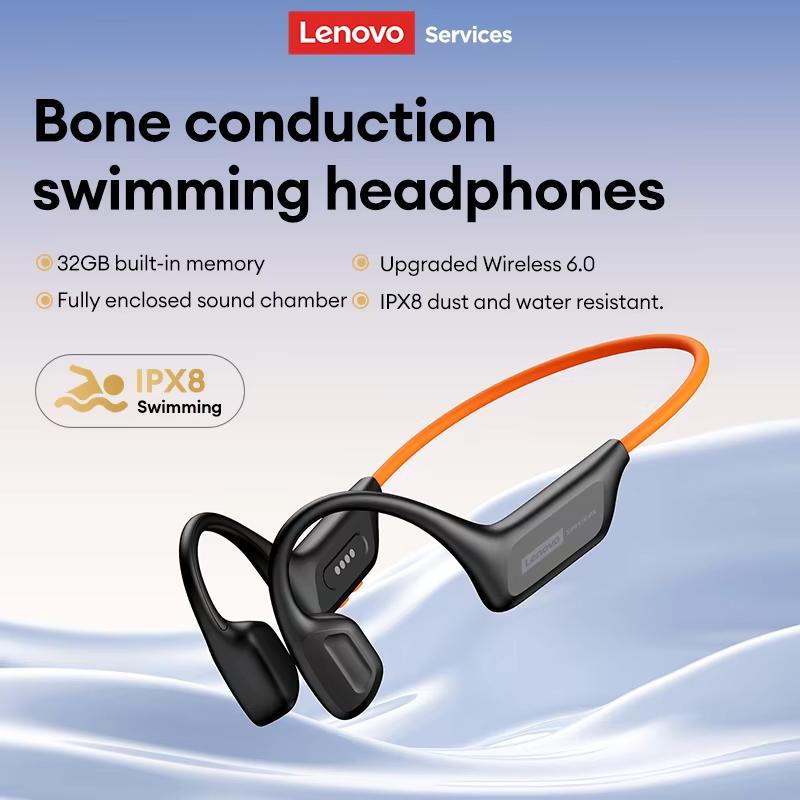 Original Lenovo S106 Knochenschall-Kopfhörer Bluetooth 6.0 IPX8 Wasserdichte Kopfhörer 32GB MP3 HIFI Ohrhörer Mit Mikrofon Zum Schwimmen