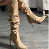 Boots Pile Cowboy Boots Boots Women'S High Heel Pointed Boots Skinny Knight Autumn And Winter Western Height Boots
