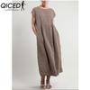 QICED Women's Fashion Summer Spring Solid Color Print O-Neck High Waist Casual Dresses