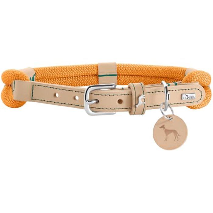

Dog Collar - HUNTER - Malia - Apricot/Natural - Soft Rope - Sturdy Leather абрикосовий/природний
