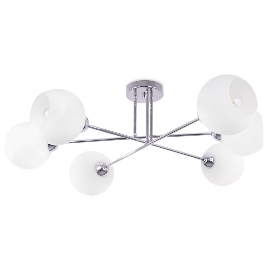 Asturia Ceiling Lamp Chrome 6-Flat White Lampshade E27