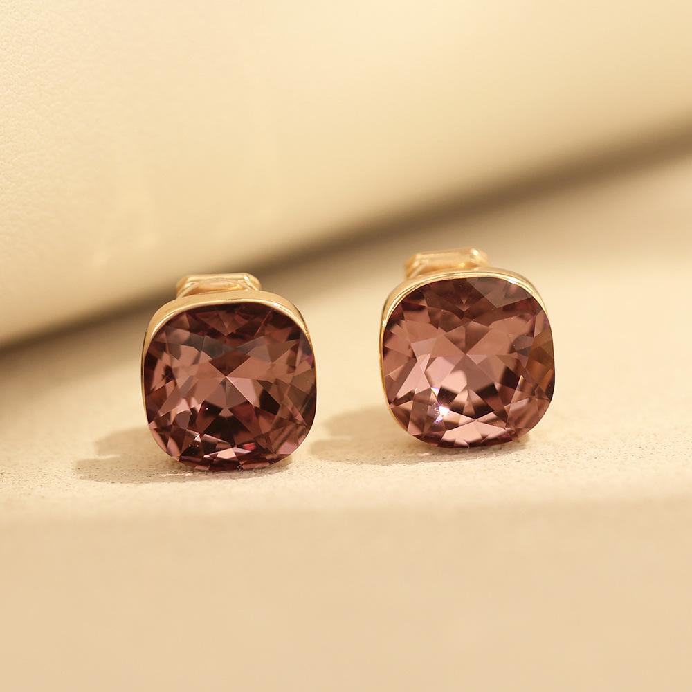 European and American personality versatile eight-color princess square crystal earrings, gold-plated fashion without pierced earrings, earrings, wome