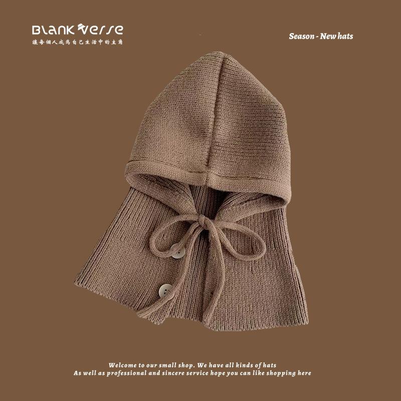 

Шапка женская осенне-зимняя шапка шарф интегрированная теплая защита ушей шерстяная вязаная шапка hat circumference 56cm-62cm