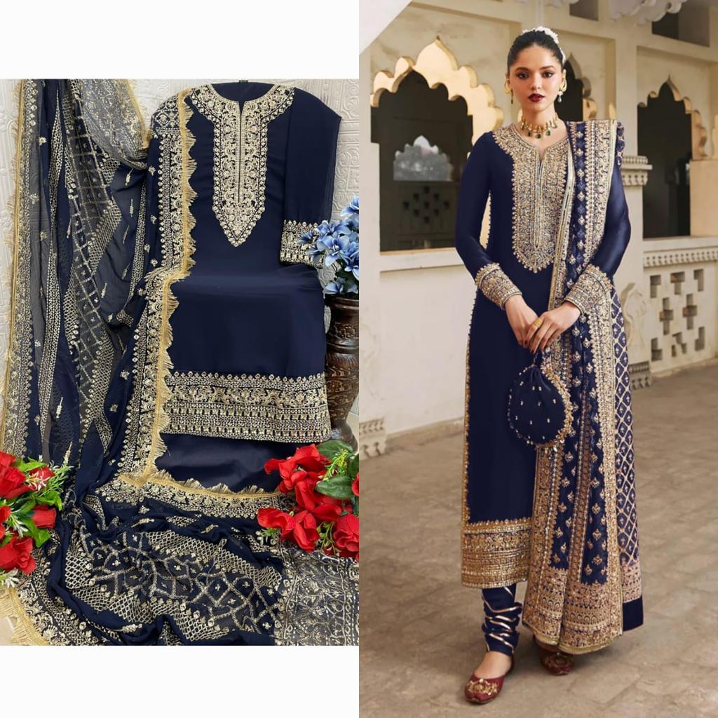 Heavy Pure Fox Georgette With Heavy Embroidered Very Beautiful Design And Sequence Work High Quality Material |Semi Stitched