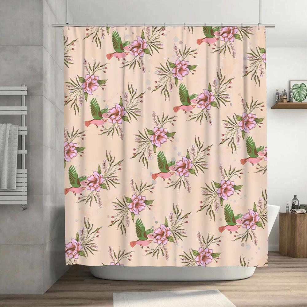 Handmade Bird Flower Printed Shower Curtain Waterproof Fabric Bathroom Decorative Hanging Rug Mat Home Decoration 180x200cm in C