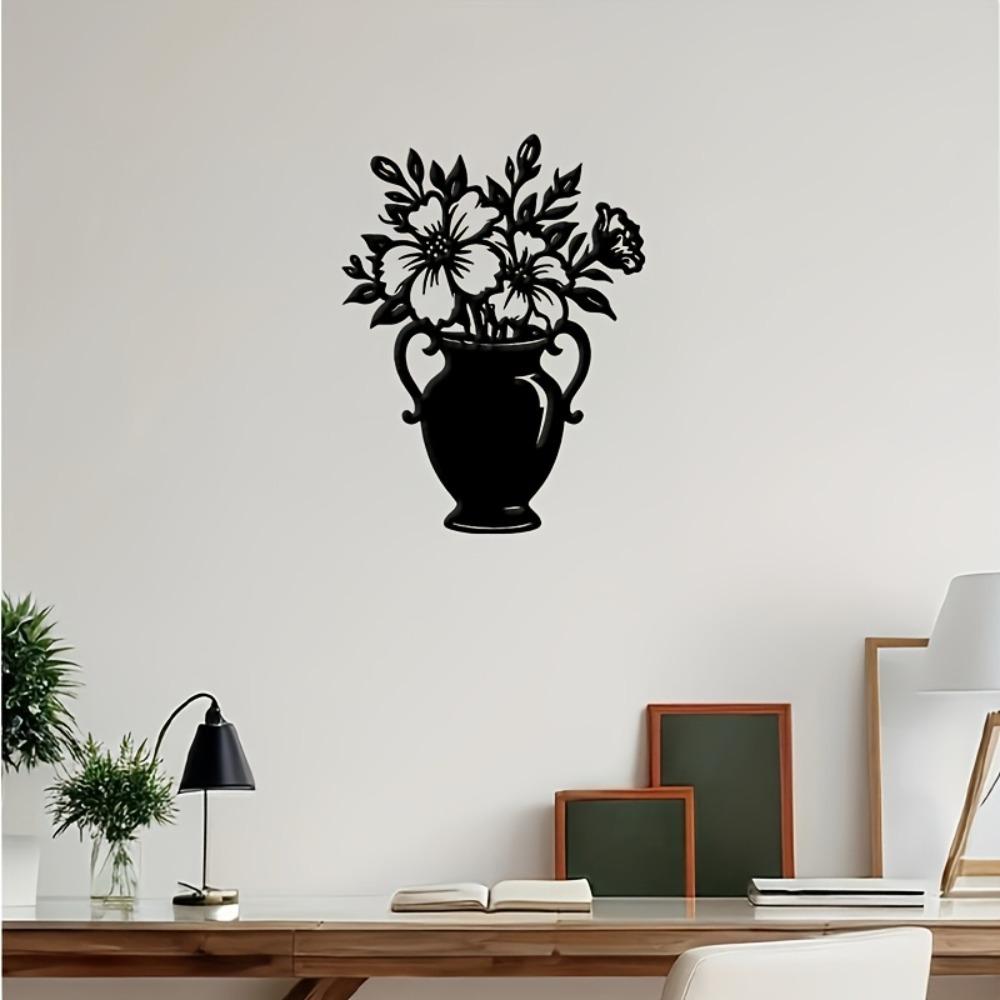 Black Metal Wall Sculpture Flower Chair Art Minimalist Decor Living Room Bedroom Cafe Gift