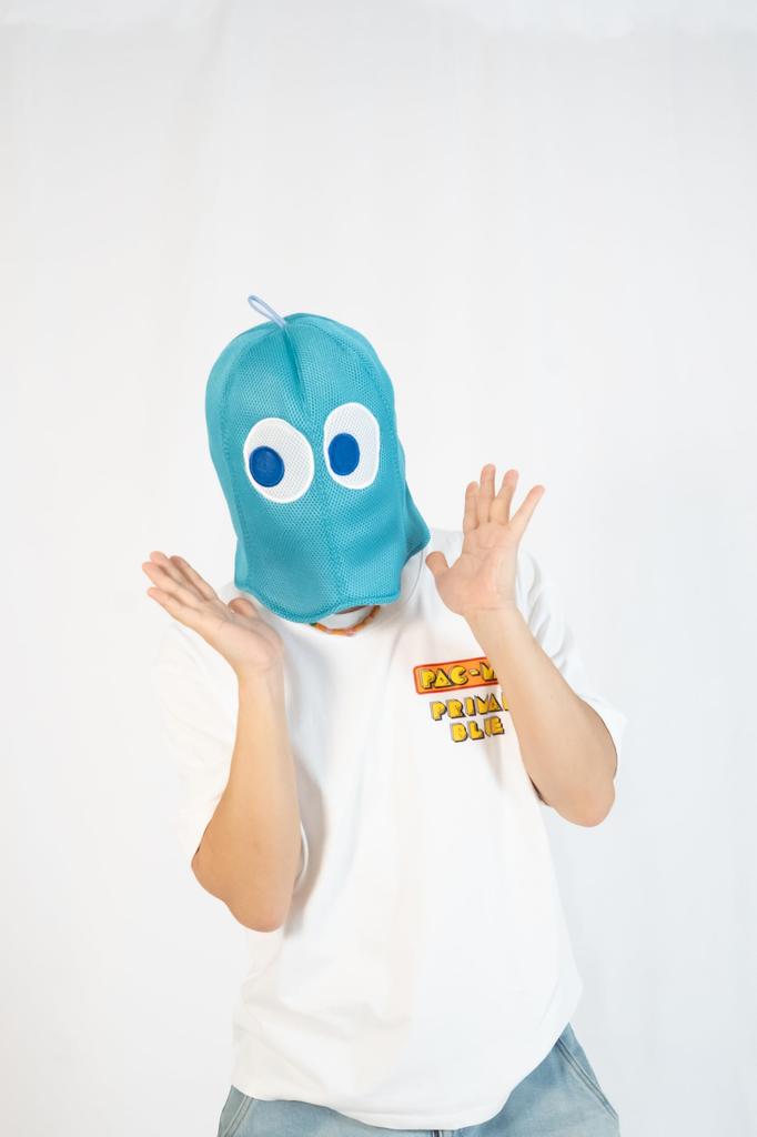 [Primal Blue] PAC-MAN 45th Anniversary Full-Face Ghost Sauna Hat featuring Pac-Man, Inky, Clyde, and Pinky (Inky / Light Blue)