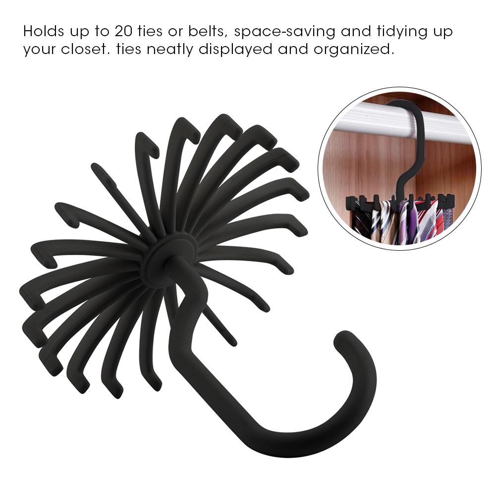 360 degrees Rotatable Tie Rack Belt Scarves Hook Hanger Holder Organizer (Black)