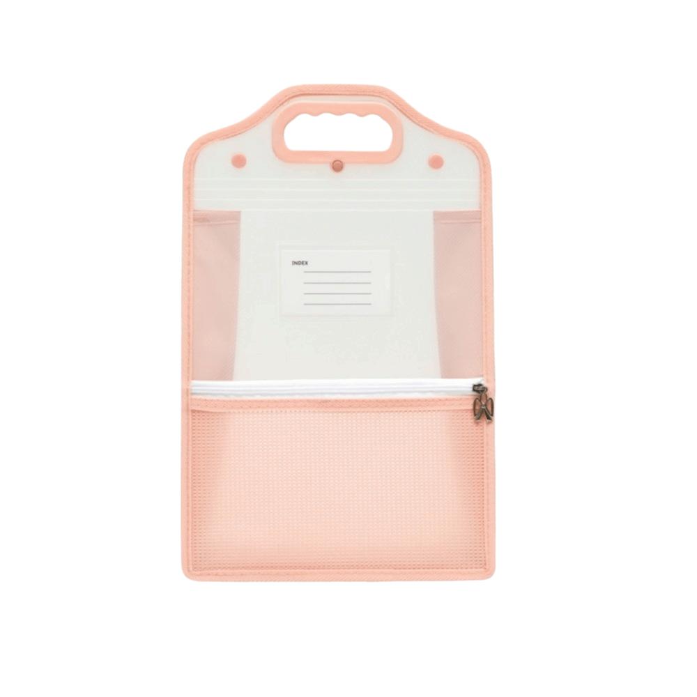 

Large Capacity A4 Document Bag Transparent Student Book Bag Large Opening File Bag Stationery White Pink