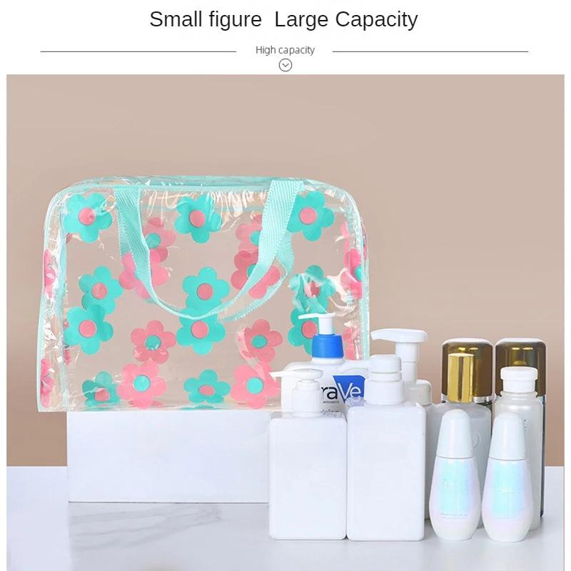 Transparent PVC Makeup Bags Portable Women's Floral Waterproof Cosmetic Bag Travel Washing Toiletry Shower Storage Pouches