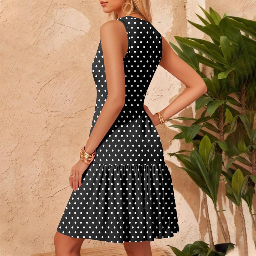 Women's V-Neck Waisted Floral Print Sleeveless Hem Spliced Dresses