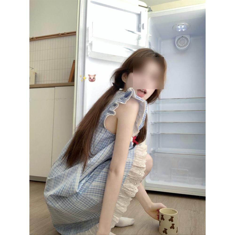 French Small Fragrant Wind Blue Plaid Small Flying Sleeve Dress Women's Summer Girl New Small Doll Collar Skirt