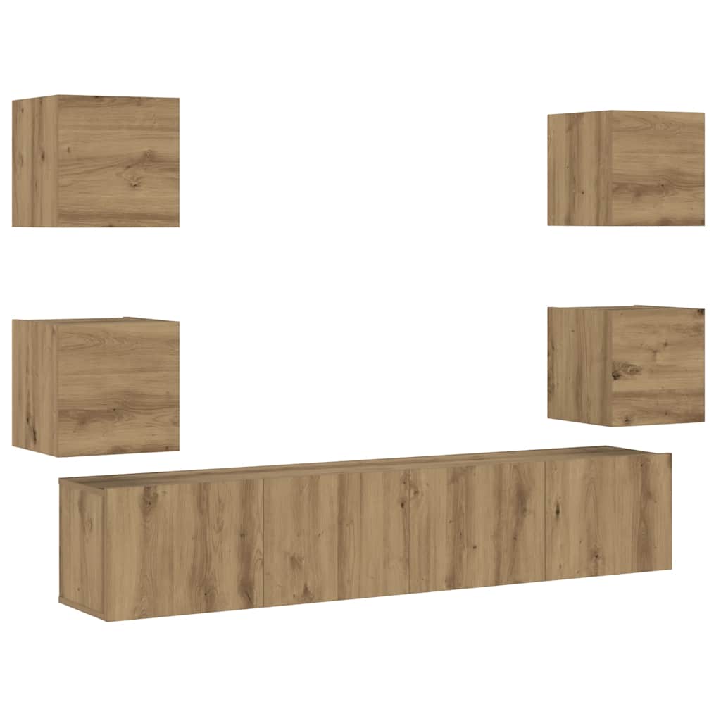 Wall Mounted TV Cabinets Set of 6 Artisan Oak Wood Based Material