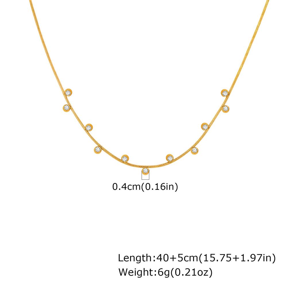 Wind Stainless Steel Round Snake Chain Necklace Ladies Luxury Shiny Zircon Collarbone Chain Nc-2383
