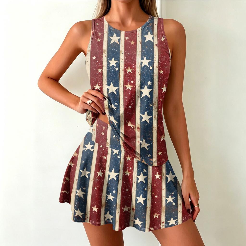 Fourth of July Dress Women 1776 2026 Anniversary USA Flag Print Sleeveless Scoop Neck Casual Mini Tank Dress