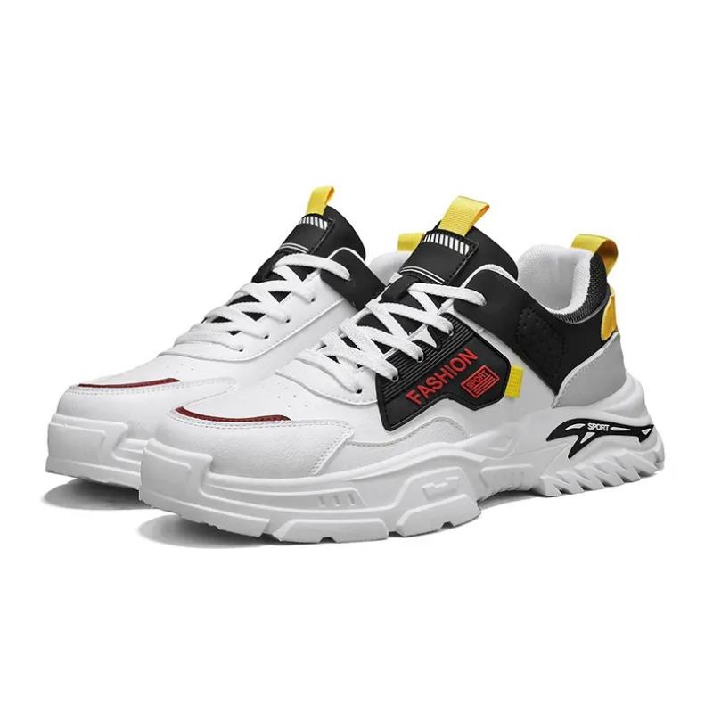 Men's Color Block Chunky Sneakers Non-Slip Thick Sole Casual Trainers Fashion Faux Leather Sports Shoes
