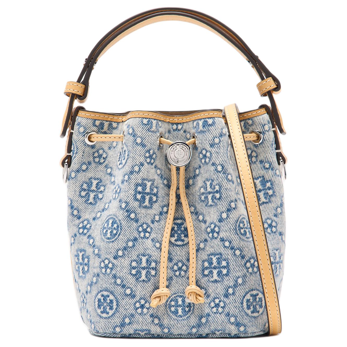 

Tory Burch T Monogram Removable Shoulder Strap Fabric Bucket Bag Mini Women Bags Powder-Blue 167761-400 Basic Set (Bag+Dust Bag)