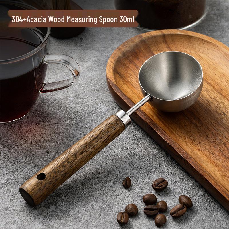 8-Piece Stainless Steel Measuring Cup & Spoon Set with Wooden Handle for Coffee & Grams
